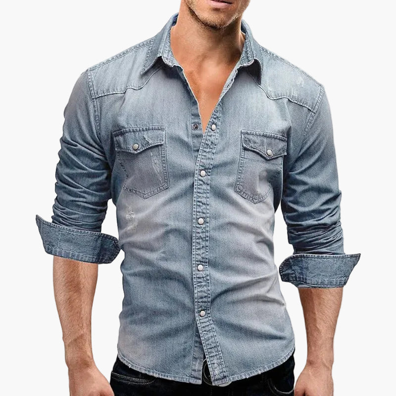 Herr Skjorta Slim Fit Denimstil – Modern Casual Look för Vardagsbruk