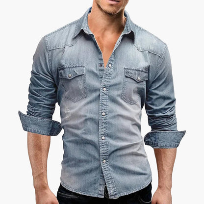 Herr Skjorta Slim Fit Denimstil – Modern Casual Look för Vardagsbruk