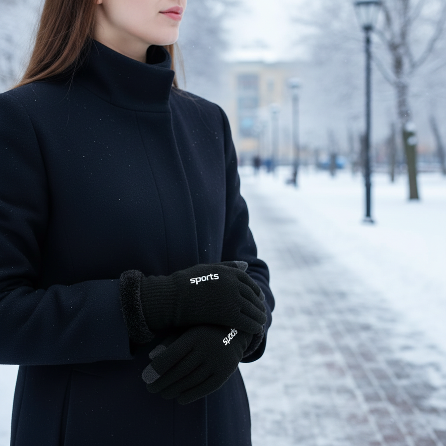 Svarta touchscreenhandskar med sportmönster