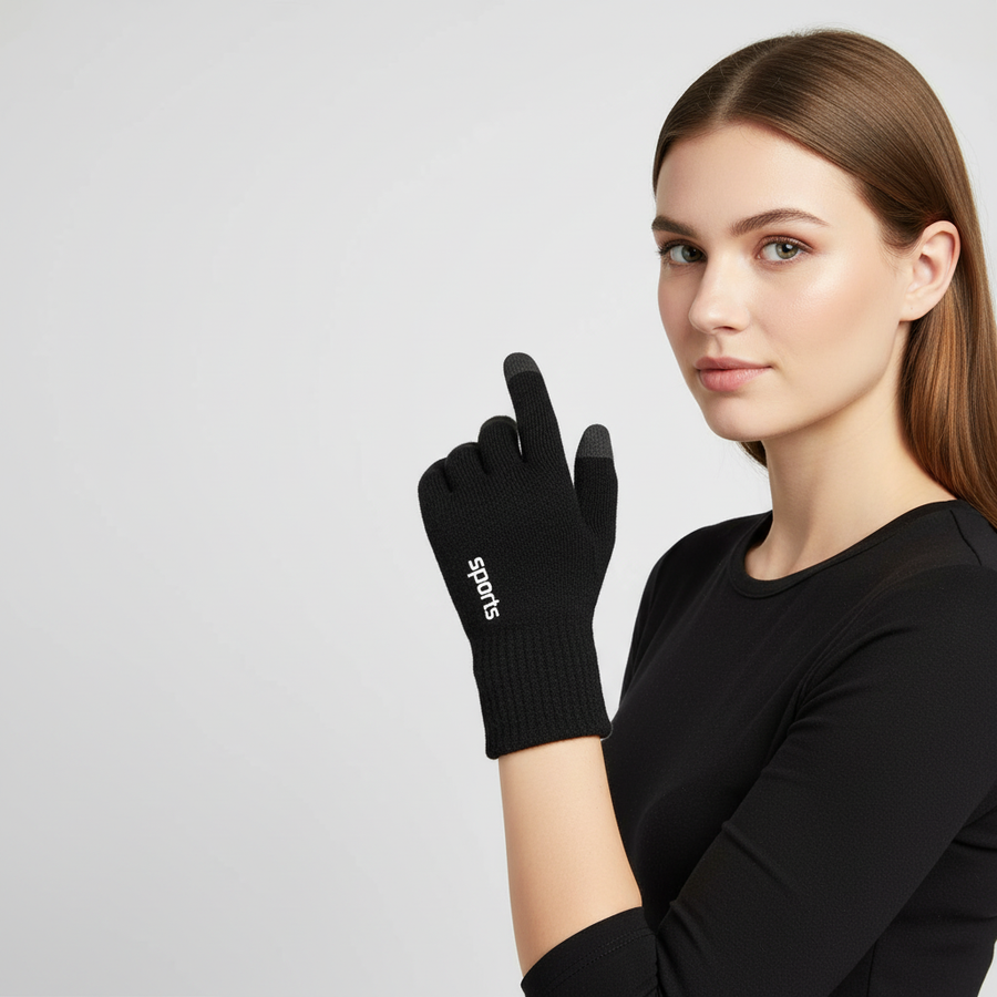 Svarta touchscreenhandskar med sportmönster