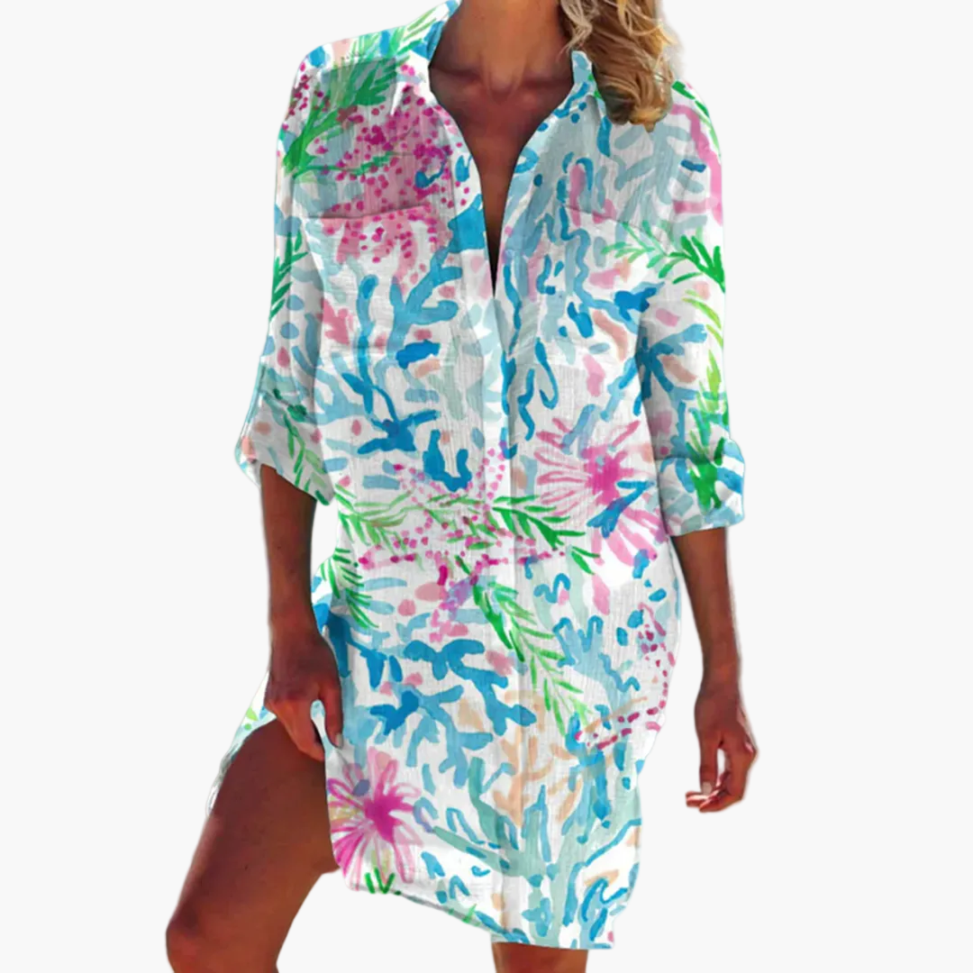 Dam Skjortklänning Boho Tie-Dye Långärmad Semester och Strandstil