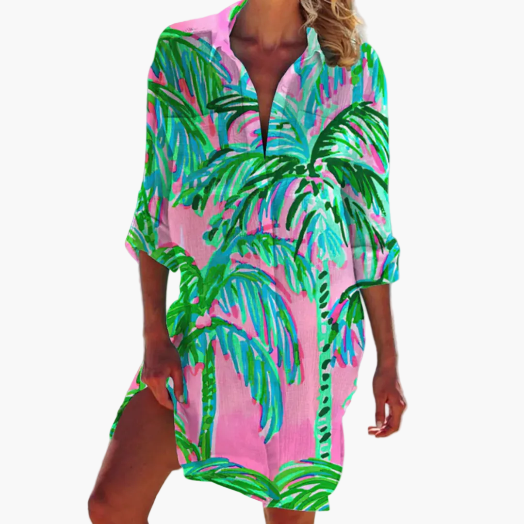 Dam Skjortklänning Boho Tie-Dye Långärmad Semester och Strandstil