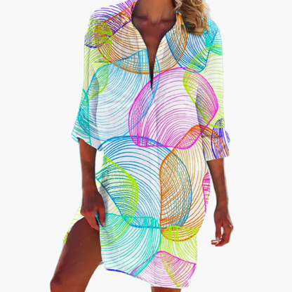 Dam Skjortklänning Boho Tie-Dye Långärmad Semester och Strandstil