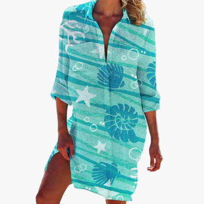 Dam Skjortklänning Boho Tie-Dye Långärmad Semester och Strandstil