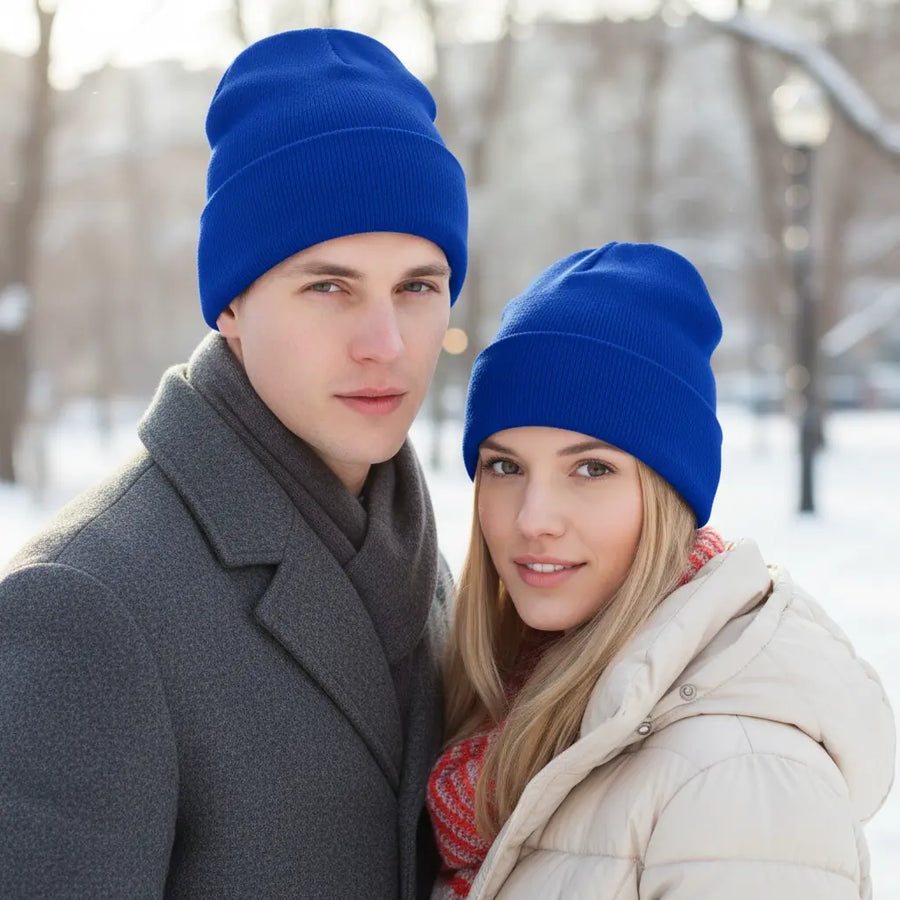 Mjuk Ribbad Mössa med Uppvik – Varm Stickad Beanie för Höst & Vinter