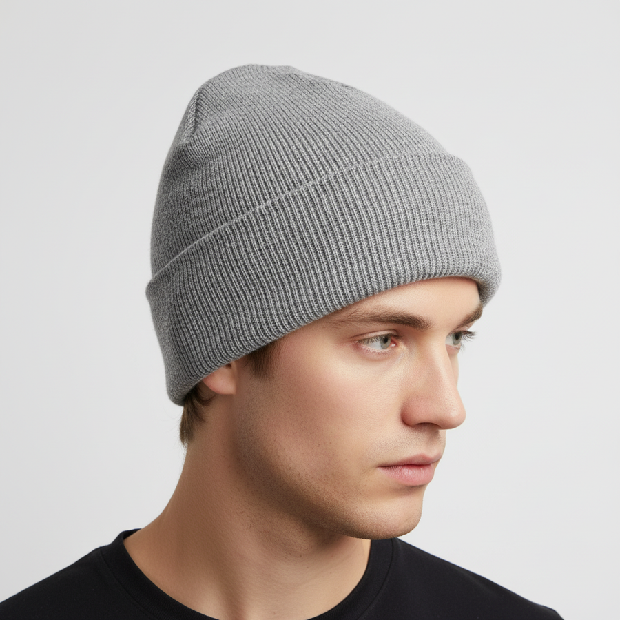 Mjuk Ribbad Mössa med Uppvik – Varm Stickad Beanie för Höst & Vinter