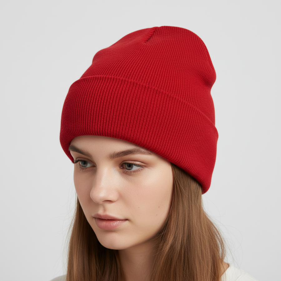 Mjuk Ribbad Mössa med Uppvik – Varm Stickad Beanie för Höst & Vinter
