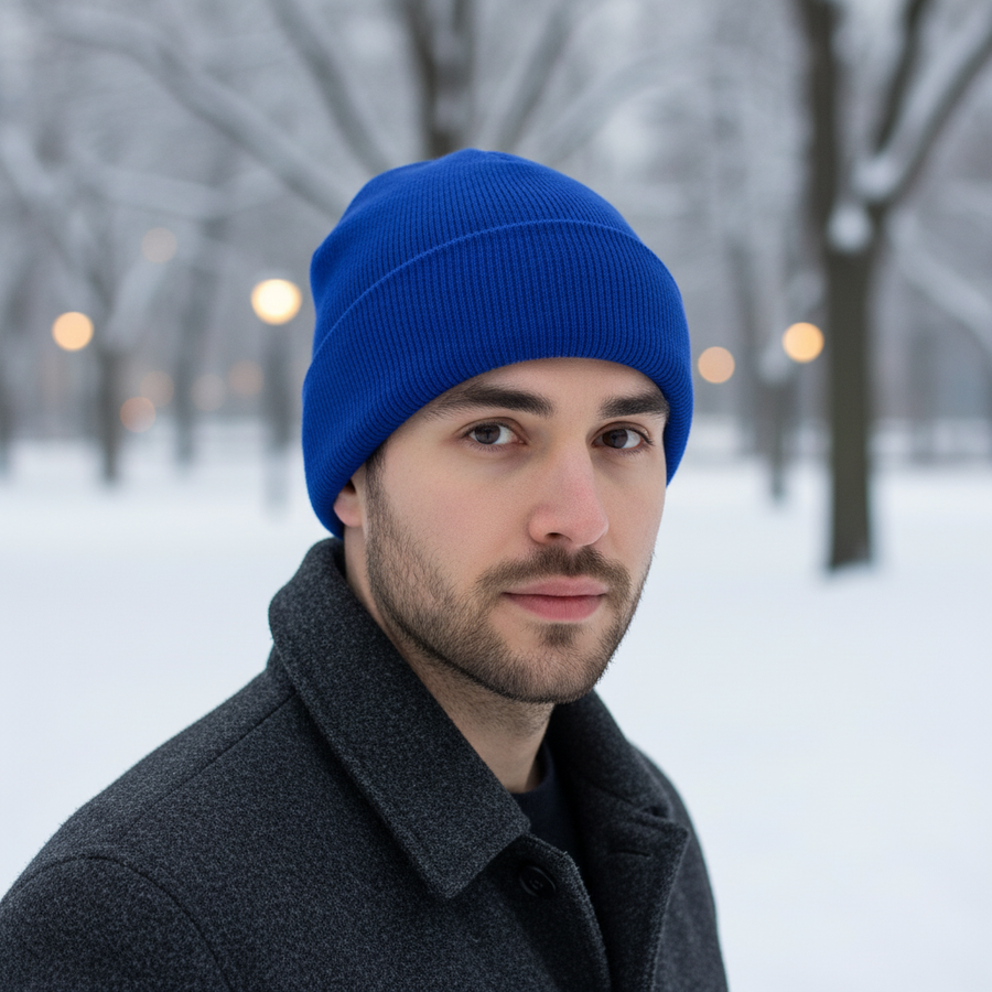 Mjuk Ribbad Mössa med Uppvik – Varm Stickad Beanie för Höst & Vinter