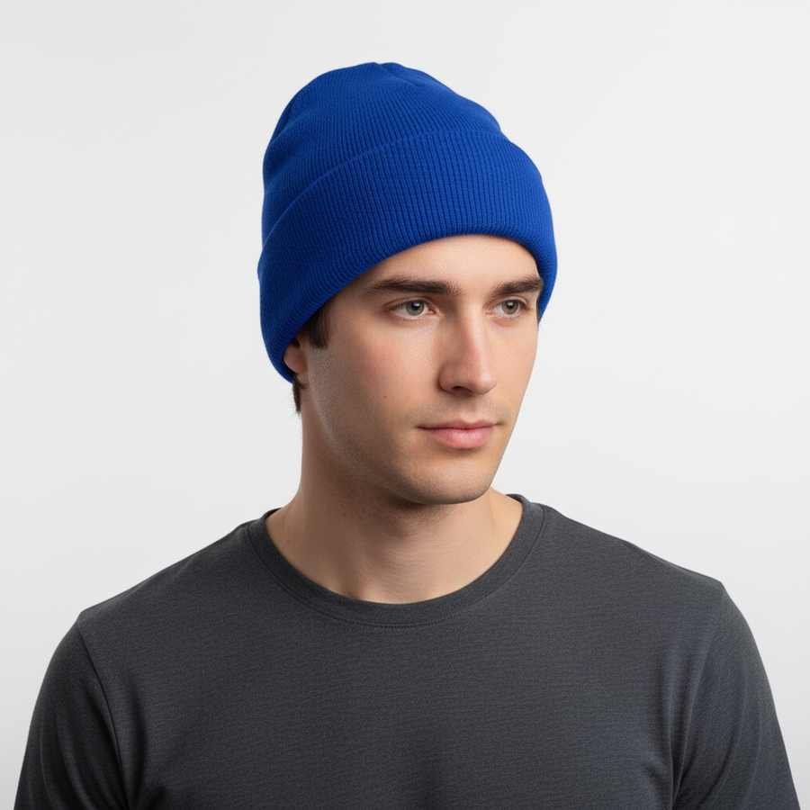 Mjuk Ribbad Mössa med Uppvik – Varm Stickad Beanie för Höst & Vinter