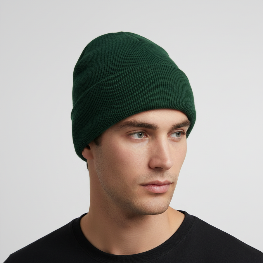 Mjuk Ribbad Mössa med Uppvik – Varm Stickad Beanie för Höst & Vinter