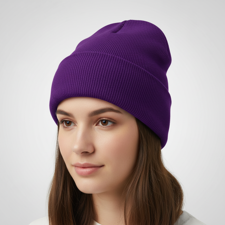 Mjuk Ribbad Mössa med Uppvik – Varm Stickad Beanie för Höst & Vinter