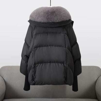 Dam Pufferjacka med Lyxig Pälskrage och Lång Ärmdesign – Perfekt för Vinter och Mode
