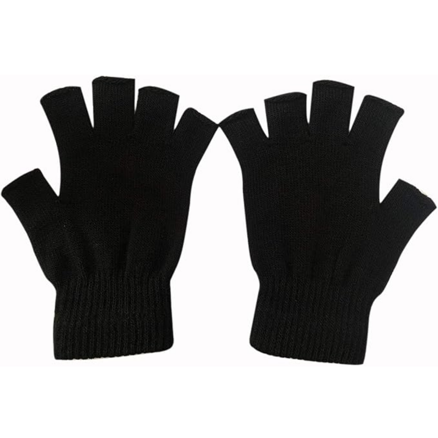 Svarta Fingerlösa Handskar Varma Stickade
