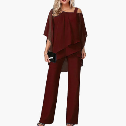 Damernas eleganta tvådelad byxdress med asymmetrisk topp – perfekt för fest, affärsmöten och speciella tillfällen