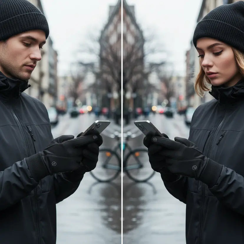 Unisex Touchskärmshandskar med Grip och Ribbad Mudd Svart