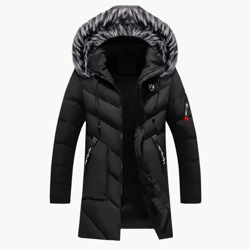 Herr Vinterparkas – Lång, Varm Jacka med Huva och Modern Urban Stil