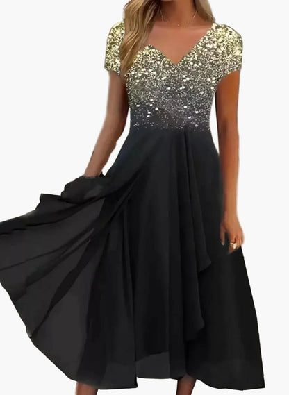 Damklänning Fest V-ringad Elegant Blommig Design för Speciella Tillfällen