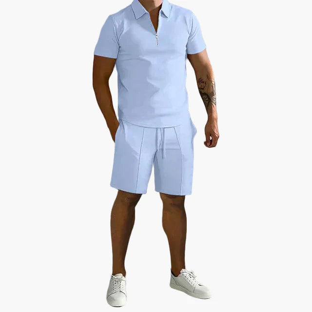 Herrset med pikétröja och shorts – Elegant och avslappnad sommarstil för vardag och fritid