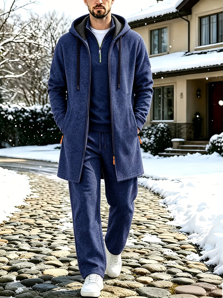 Herr 3-dels Träningsset med Lång Jacka, Tröja med Halvdragkedja och Joggingbyxor