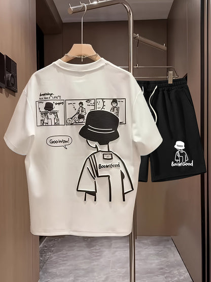 Herrarnas avslappnade set med tryck – t-shirt och shorts, perfekt för vardagsbruk