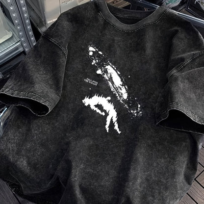 Herr T-shirt med grafiskt tryck, avslappnad stil för sommar, casual mode