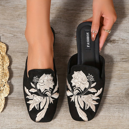 Dam Tofflor Slip-on Elegant Broderad Design Mode Skor för Vardag & Fest