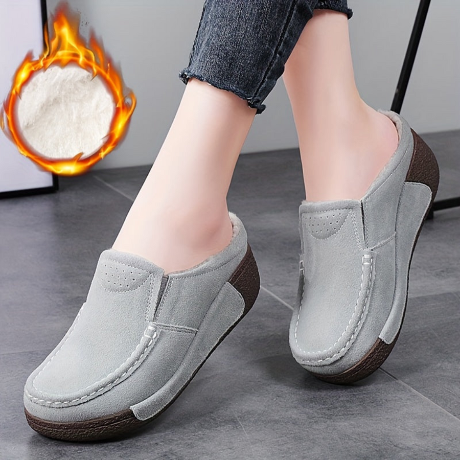 Dammuleskor mockaimitation slip-on med tjock sula, bruna