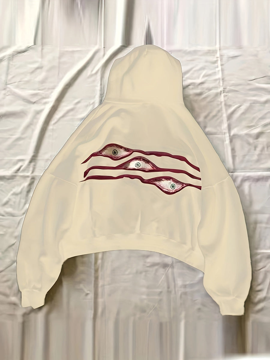 Hoodie med ögonmotiv och dragsko - Långärmad huvtröja