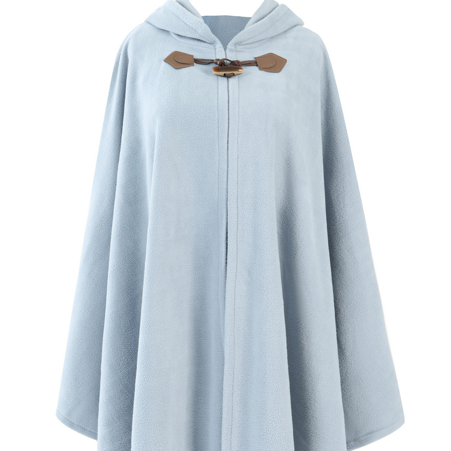 Fleeceponcho med huva och knäppning, enfärgad damponcho
