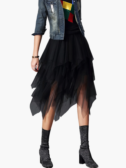 Dam Kjol Elegant Tyll Asymmetrisk Lager-på-lager Partylook
