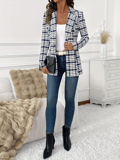 Dam Elegant Rutigt Kavaj Blazer för Vår – Långärmad, Stilren och Mångsidig