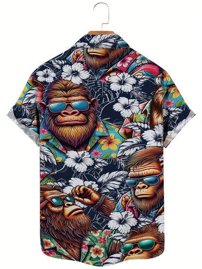 Herr Skjorta Hawaii Stil med Gorillamotiv – Modern Semesterlook, Kortärmad, Fritid
