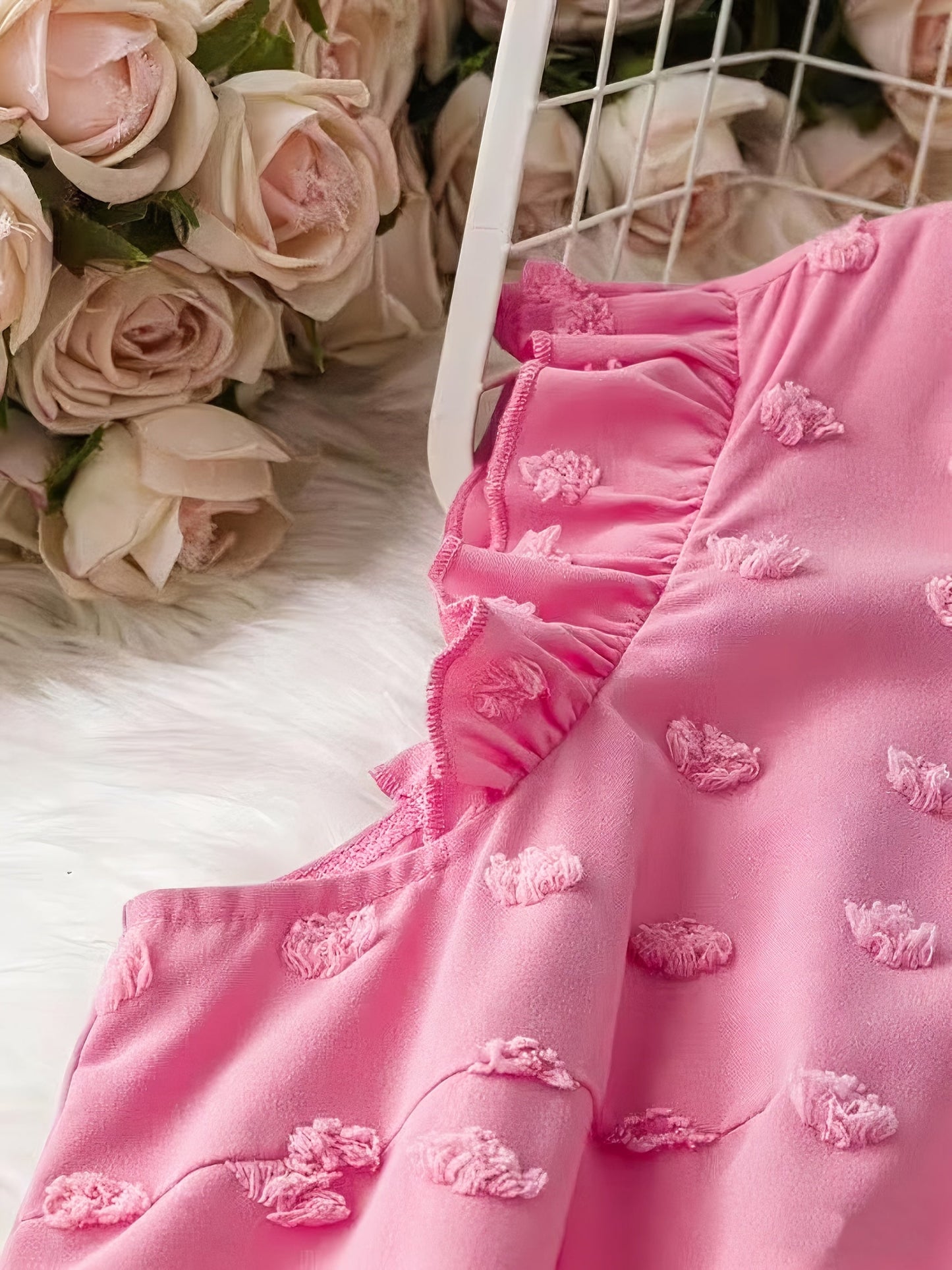Dam Elegant Blus med Volangdetaljer och V-ringning för Vardagsbruk