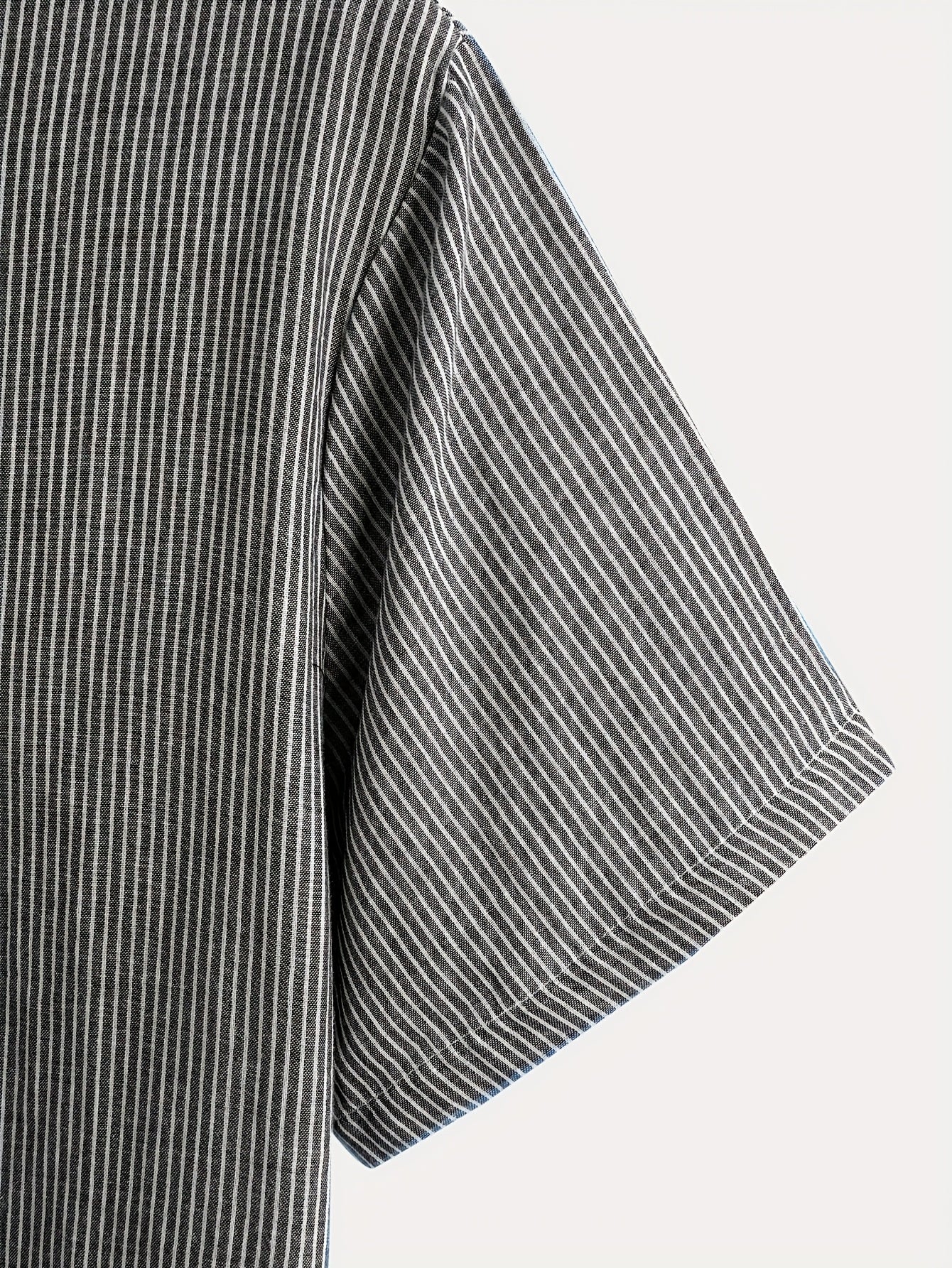 Herr Kortärmad Randig Henley Skjorta med Mandarin Krage – Modern Avslappnad Stil