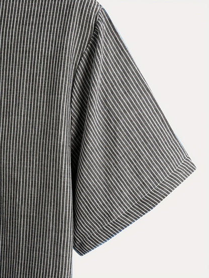 Herr Kortärmad Randig Henley Skjorta med Mandarin Krage – Modern Avslappnad Stil