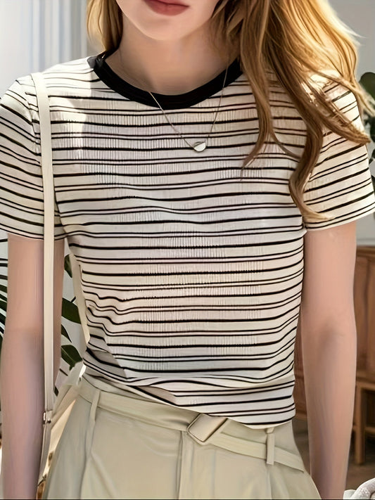 Dam T-shirt Elegant Randigt Mönster Sommartopp