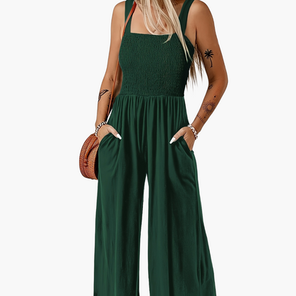 Dam Jumpsuit Elegant Smockad Byst Vid Ben Vardags- och Sommarstil