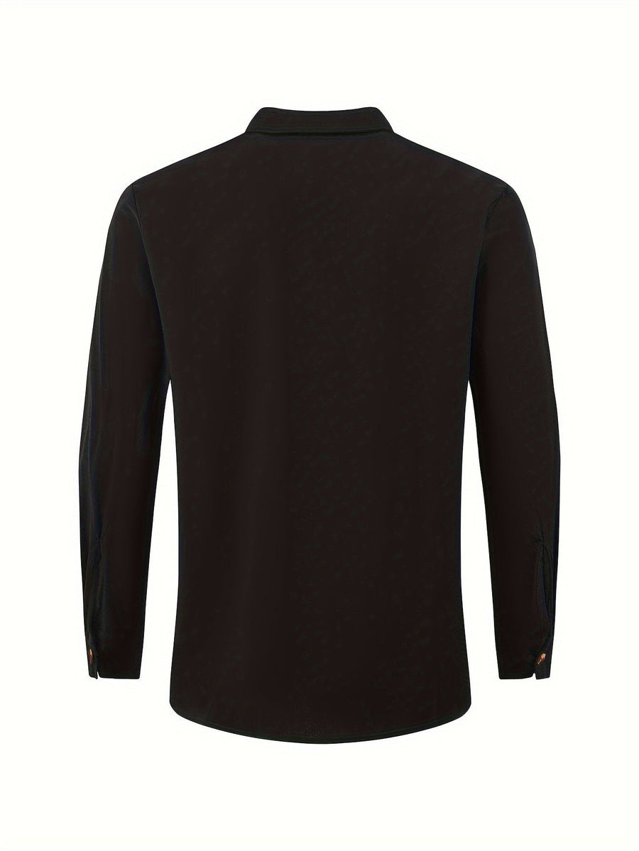 Herr Skjorta Casual Weekend med Ståkrage och Dekorativa Knappar - Elegant Vardagsstil
