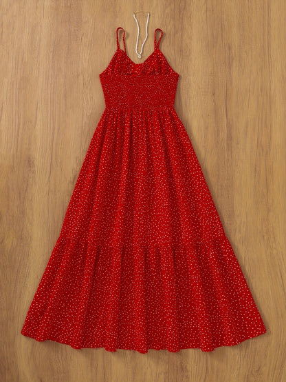 Dam Klänning Maxilång Prickig Elegant Sommarfest Vintage Stil
