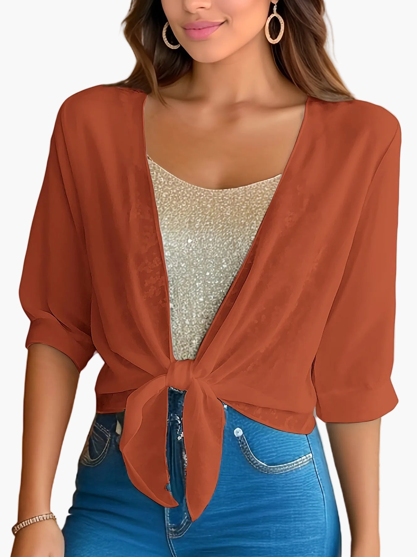 Dam Blus Kort Omlottknut Vår/Sommar Trendig Stil