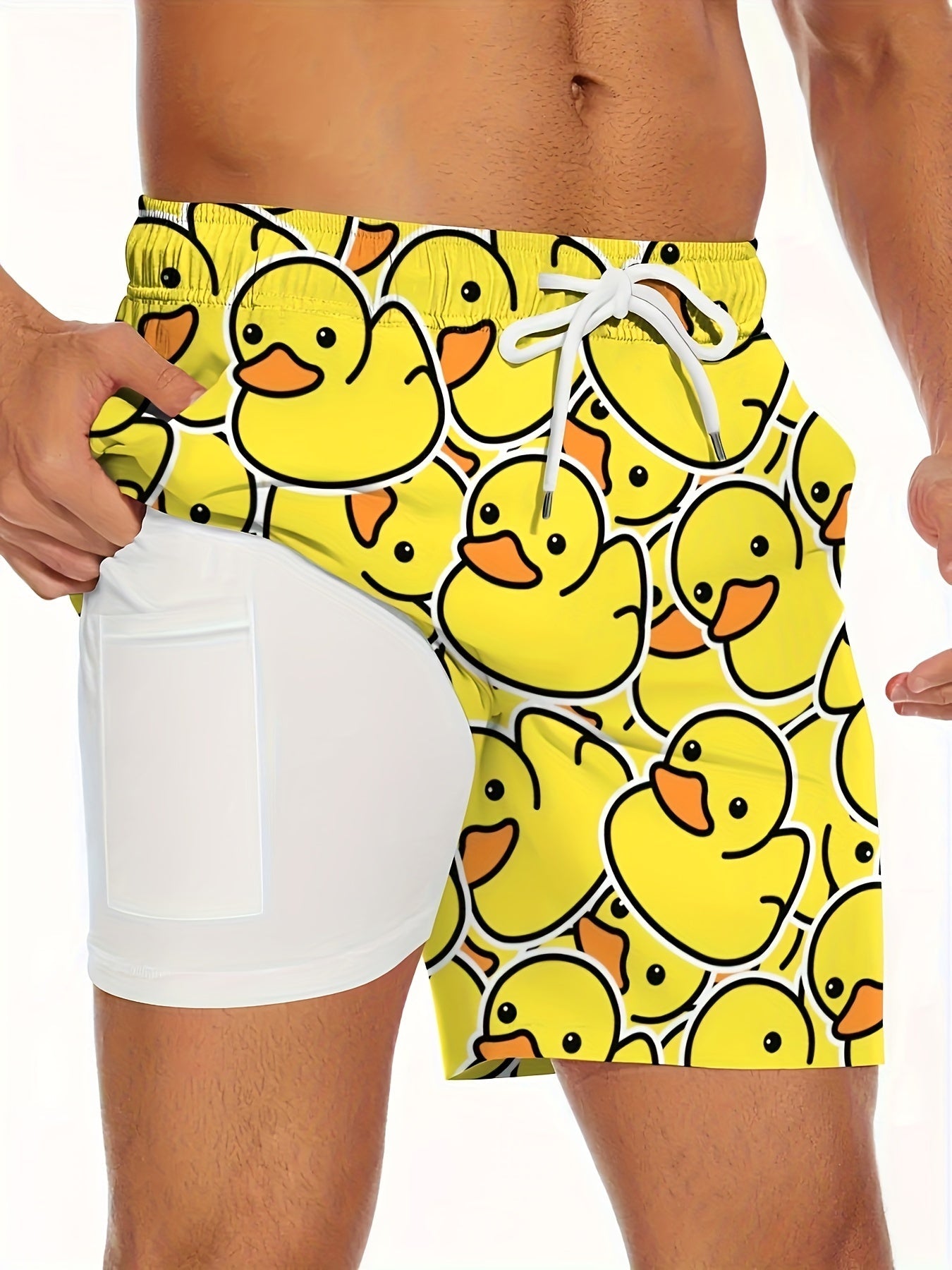 Herrars badshorts med roliga ankan-motiv – perfekt för strand och pool