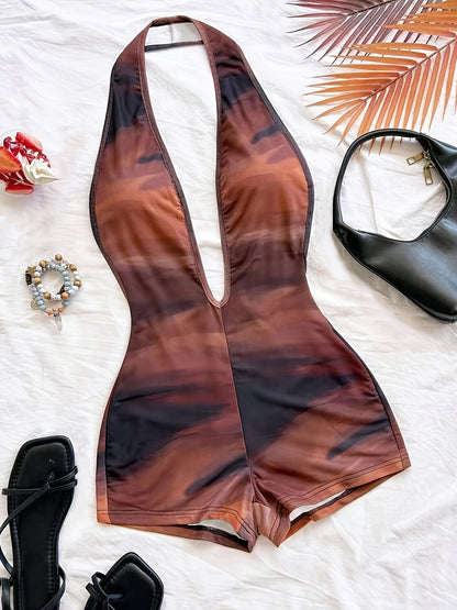 Dam Playsuit Djurmönstrad Halterneck Djärv Sommarfest Look