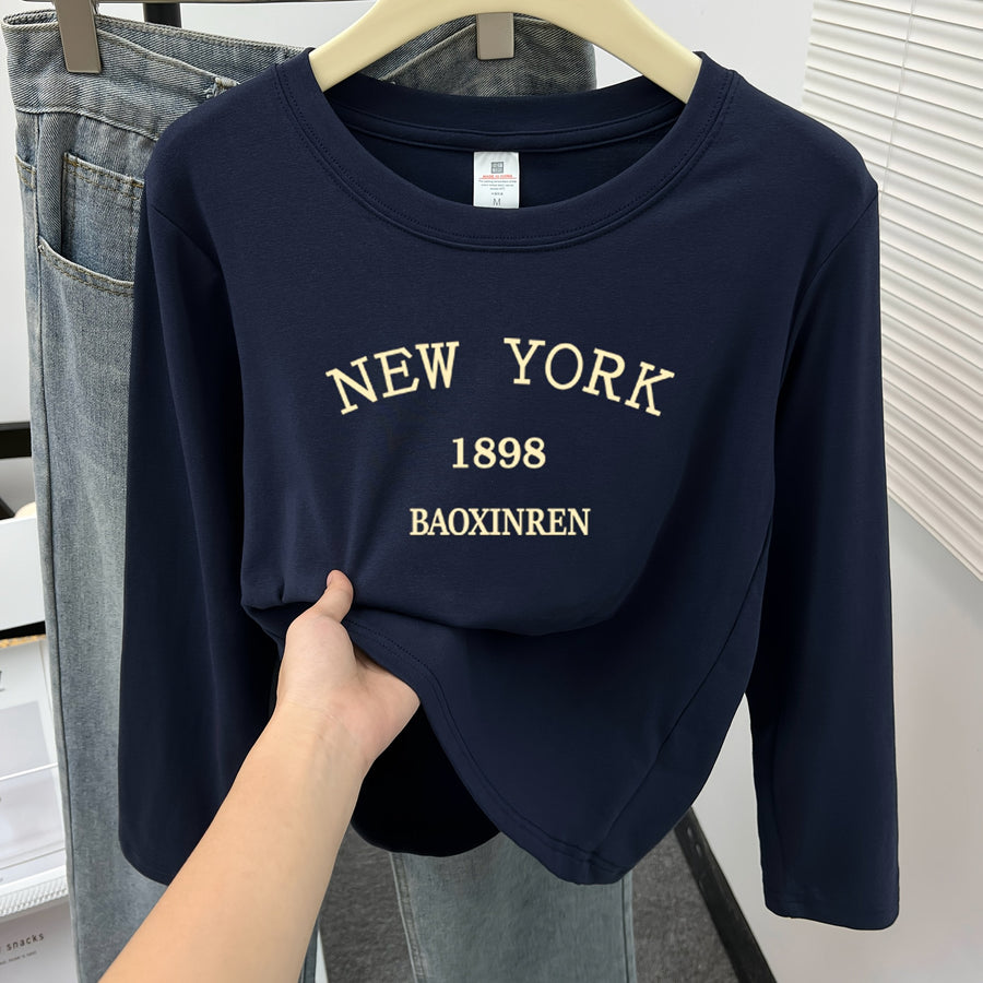 Dam T-shirt med tryck Långärmad Rundhals Fyrfärg