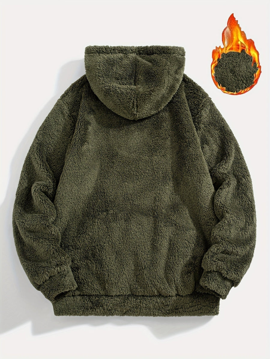 Unisex teddy fleece hoodie med huva och känguruficka, mysig tröja för dam och herr