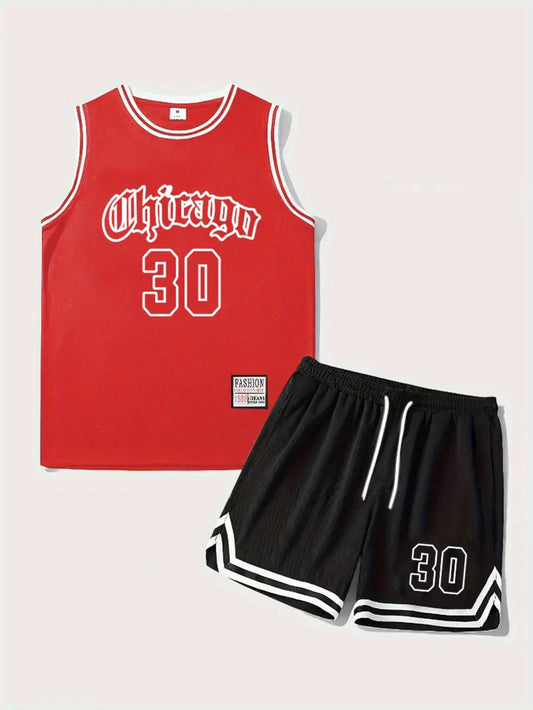 Herrarnas basketset – sportigt Chicago-inspirerat linne och shorts, perfekt för träning och fritid