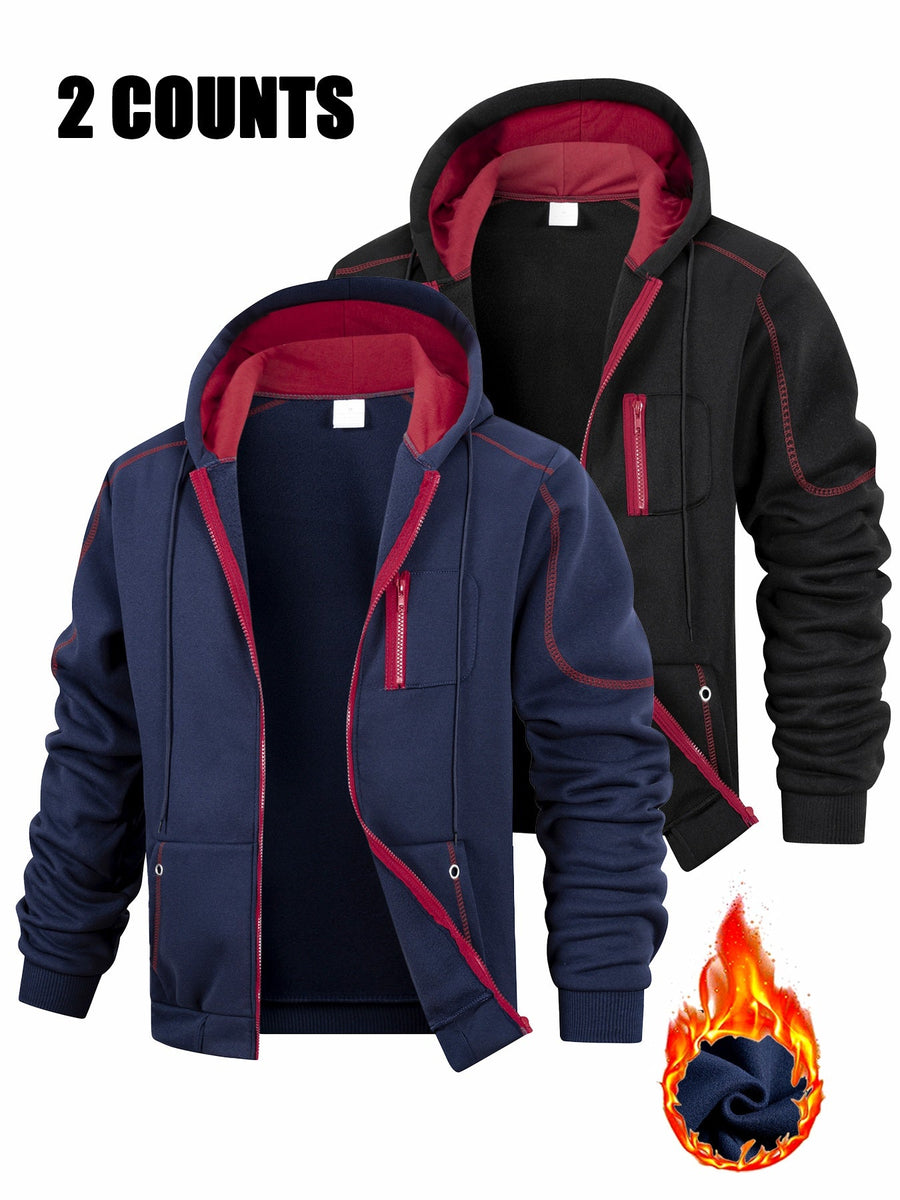 Hoodie med dragkedja och foder, 2-pack – Flerfärgad med kontrastsömmar