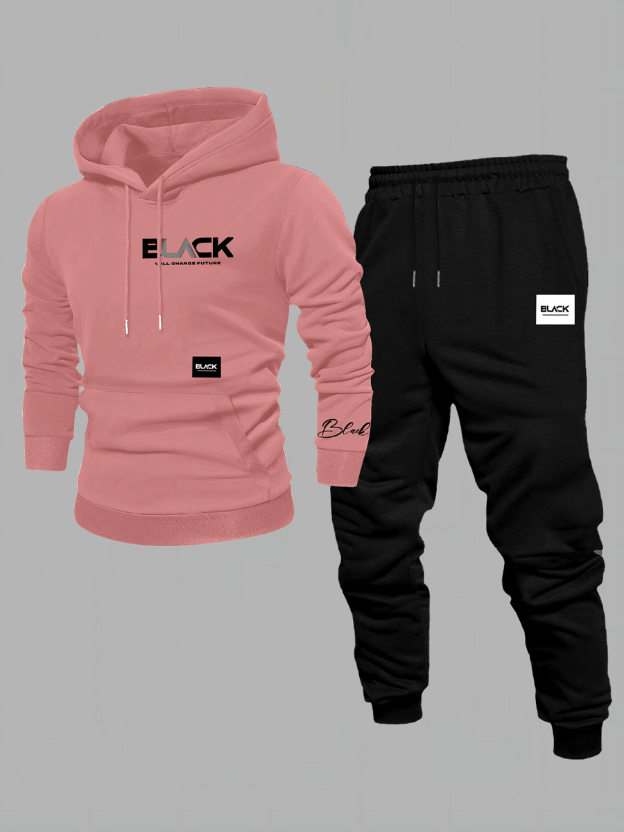 Unisex Mjukisset Hoodie & Byxor Svart med Logotyp
