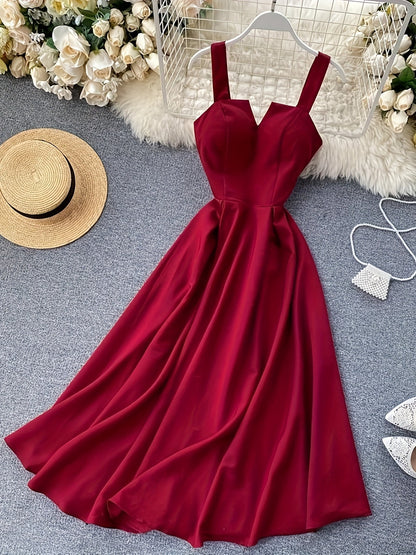 Dam Klänning Maxiklänning med Camisole-Stil och Elegant Midjeband – Perfekt för Fest och Sommarbruk