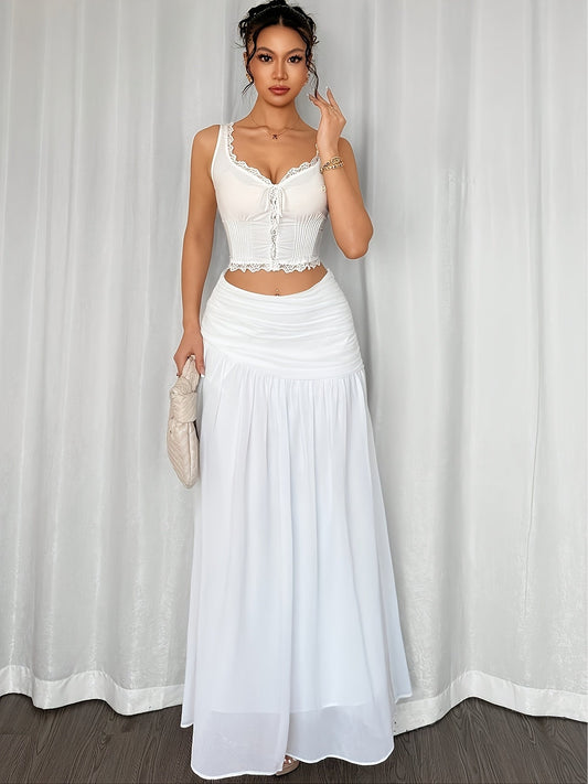 Dam Maxi Strandkjol Elegant Draperad Semesterstil