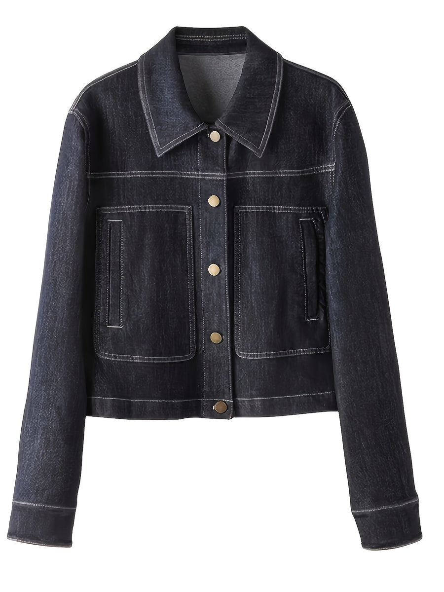 Dam denimjacka, mörkblå med klassisk krage och fickor